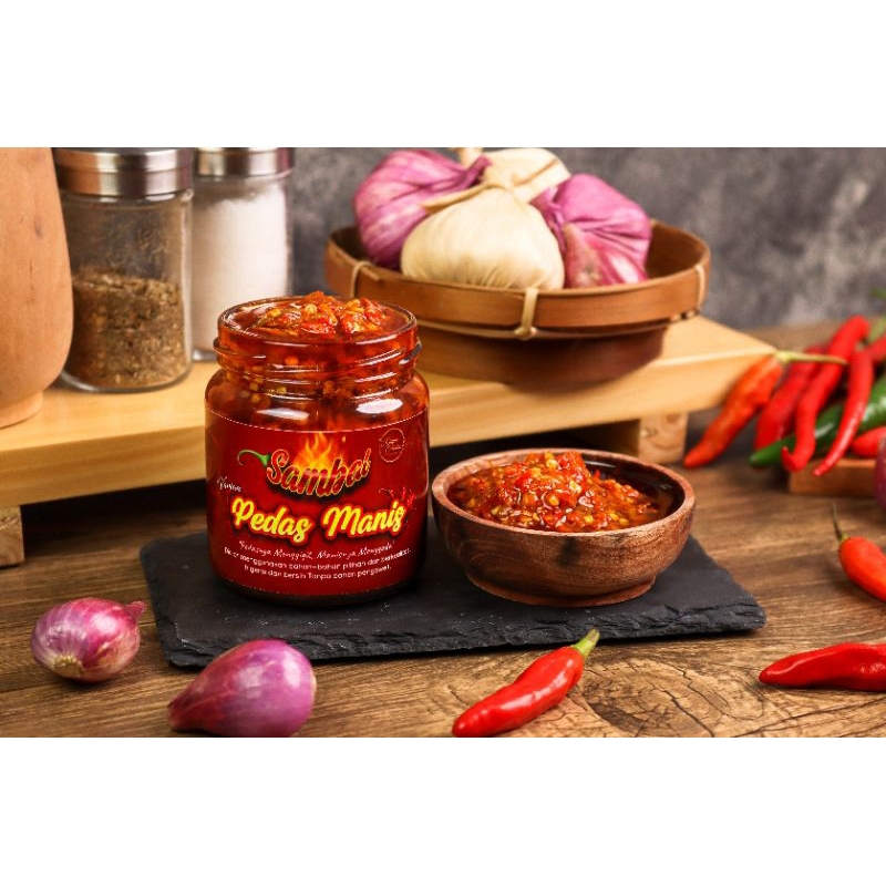 

sambal pedas manis kahs dapur ambu NIKMAT DAN LEZAT, kemasan botol kaca 200 gr