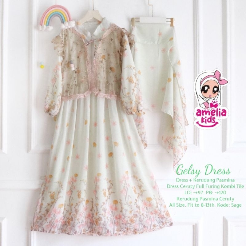 (( NEW ARRIVAL )) GAMIS SETELAN ANAK BAHAN CERUTY FURING MIX TILLE // ANGGUN LEIKA PEVITA SET Dress 