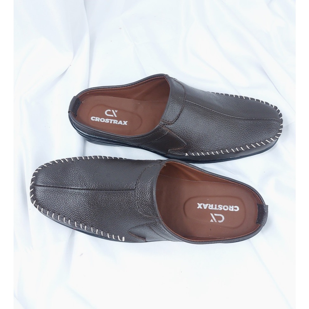 Crostrax Sandal Sepatu Pria Selop Laki laki Tutong Daltu Kulit Asli Bustong Cowok Pansus Putih