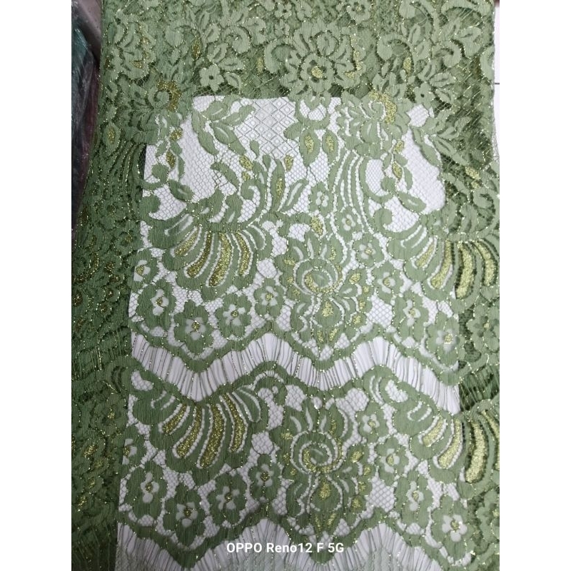 BAHAN KEBAYA BRUKAT SAINT LAURENT WARNA HIJAU SAGE.