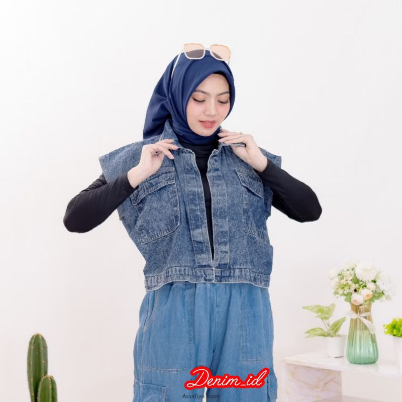 Cassandra Jacket Rompi Jeans Denim Oversize Wanita Outer Vest Jins Vintage Korean style