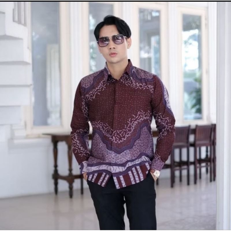 USMAN ATASAN KEMEJA BATIK PRIA LENGAN PANJANG SLIM FIT LAPIS FURING BAHAN KATUN SOLO HALUS
