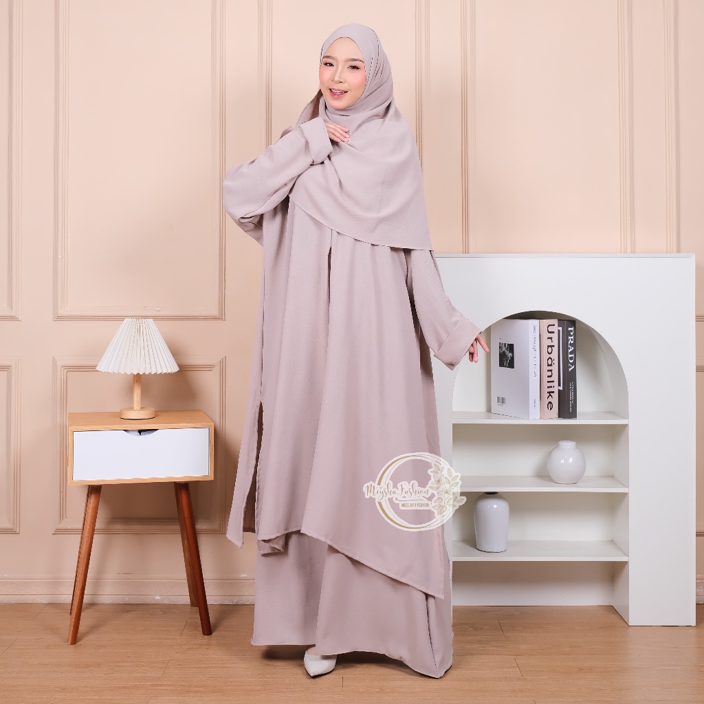 NC~Set Abaya Azzahra Tunik Syari - Tunik Jumbo + Rok + Pashmina Oval Abaya Tunik