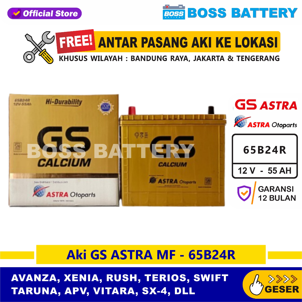 Aki GS CALCIUM 65B24R / NS60 - 55 Amper, Aki GS ORIGINAL ASTRA OTOPARTS