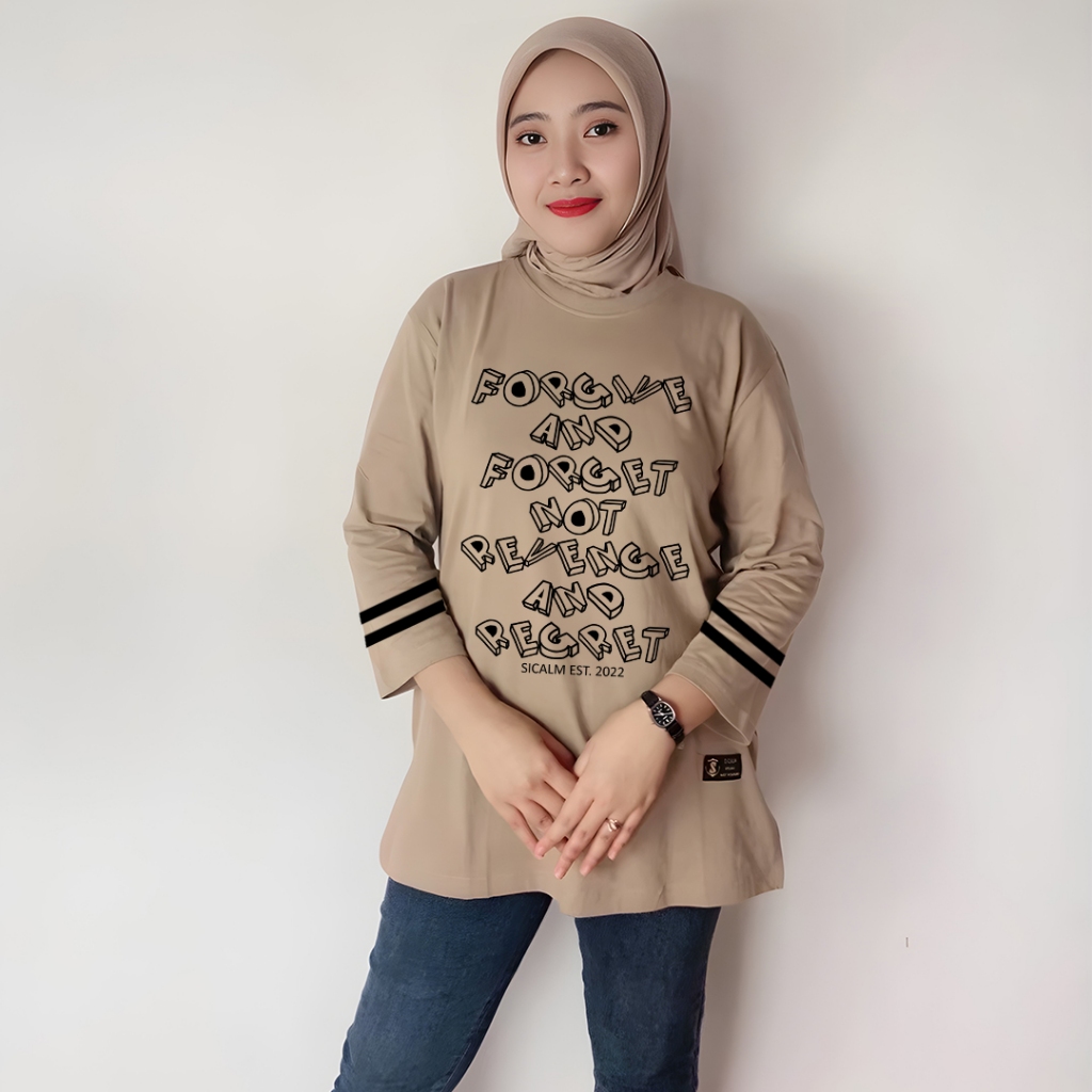 basic atasan wanita kaos lengan panjang jumbo tipe garis salur strip  terbaru kaus oversize wanita