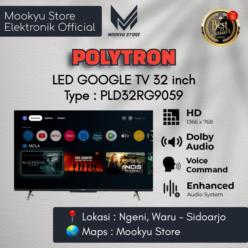 POLYTRON LED GOOGLE TV PLD32RG9059 / PLD 32RG9059 | With Google Assistent & Bluetooth