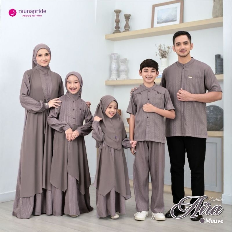 ￼Raunapride Baju Keluarga Couple Family Sarimbit Aira Mauve Gamis Lebaran 2025