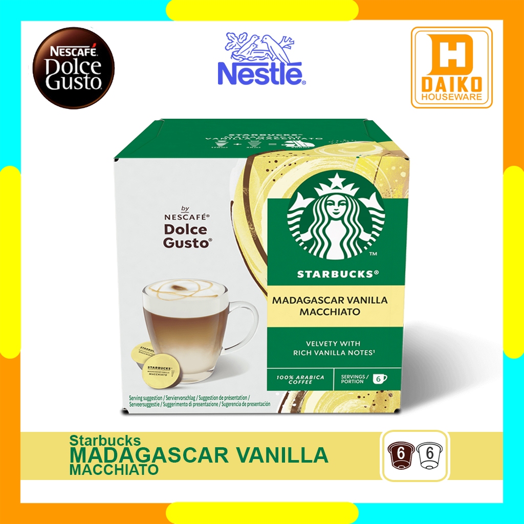 

Starbucks Madagascar Vanilla Macchiato Original by Nescafe Dolce Gusto Capsule - Kopi Kapsul Blonde Roast