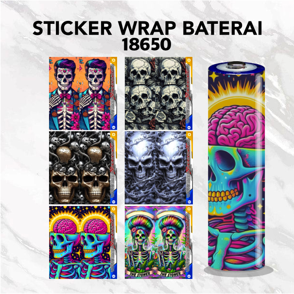 

STORYELLY - Pelindung Baterai motif Tengkorak - Stikerskin Wrap Baterai 18650
