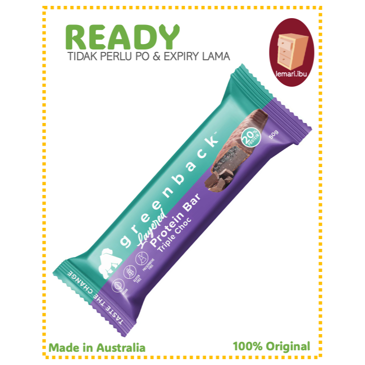 

GREENBACK Plant-Based Layered Triple Choc Protein Bar 50g - Protein Bar - 100% ORIGINAL - BARANG READY DIKIRIM - Made in Australia