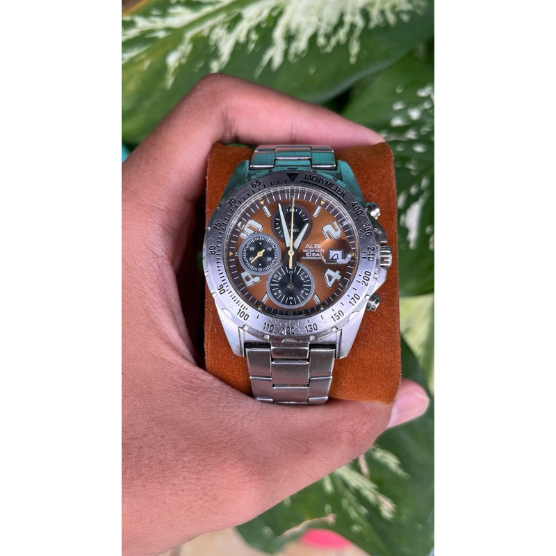 jam alba pria cronograph silver dial kuning emas