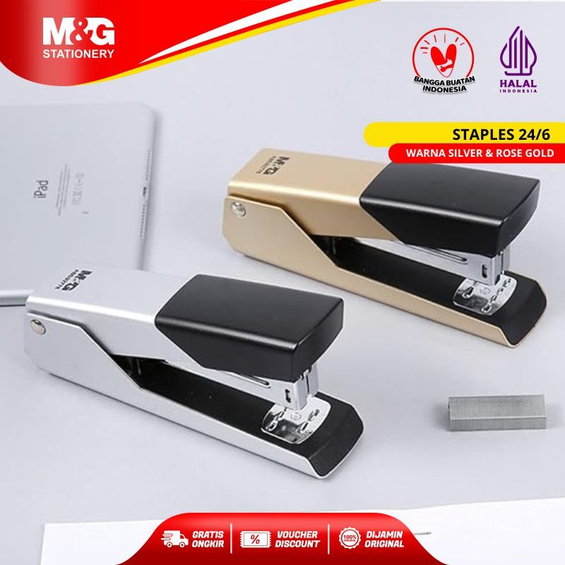 

M&G Staples Kualitas Premium Warna Rose Gold Silver Stapler Jepretan Hekter Ukuran isi Ulang 24/6 Anti Karat Grip Karet Nyaman Digunakan Design Kokoh
