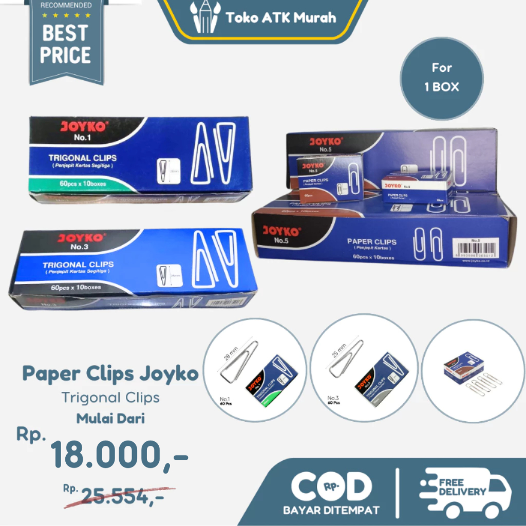 

Joyko Trigonal Klip No. 3 (25 mm) Kertas Paper Clips / 1 Box - 600 pcs