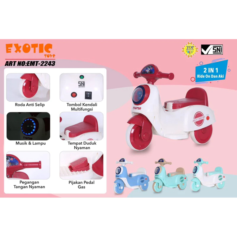 Exotic EMT-2243 Vespa Motor Aki - Motor Aki Anak/ Mobilan Anak