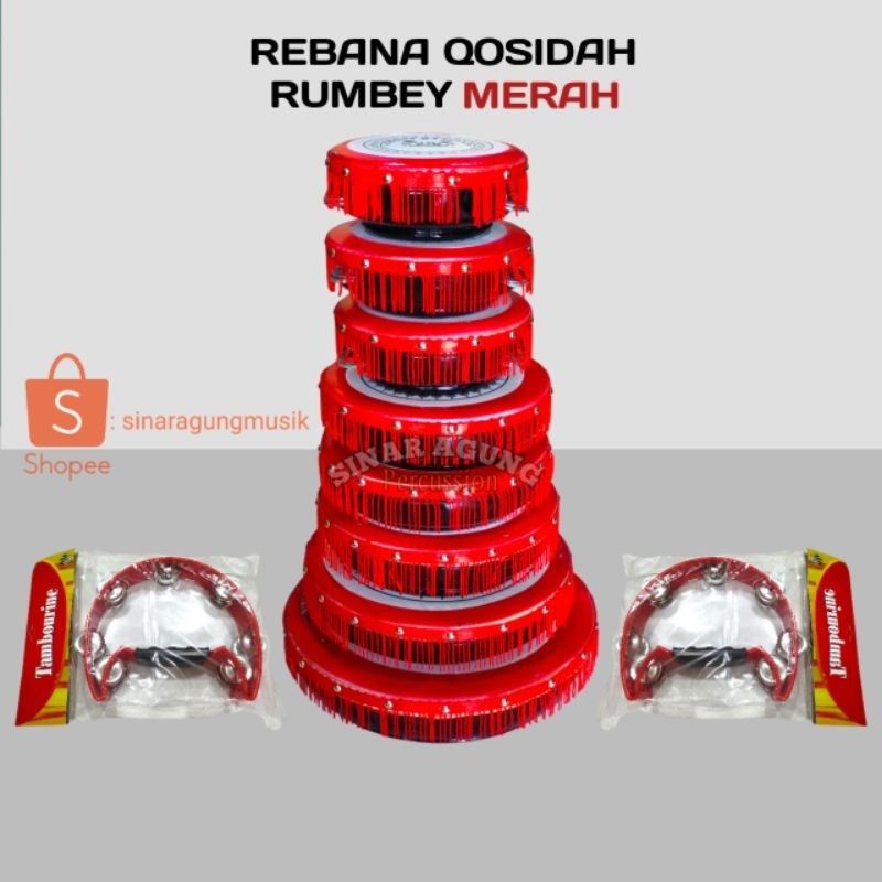 Rebana qosidah rumbey|Rebana qosidah susun 8 +Tamborin 2|Rebana qosidah rumbey Merah