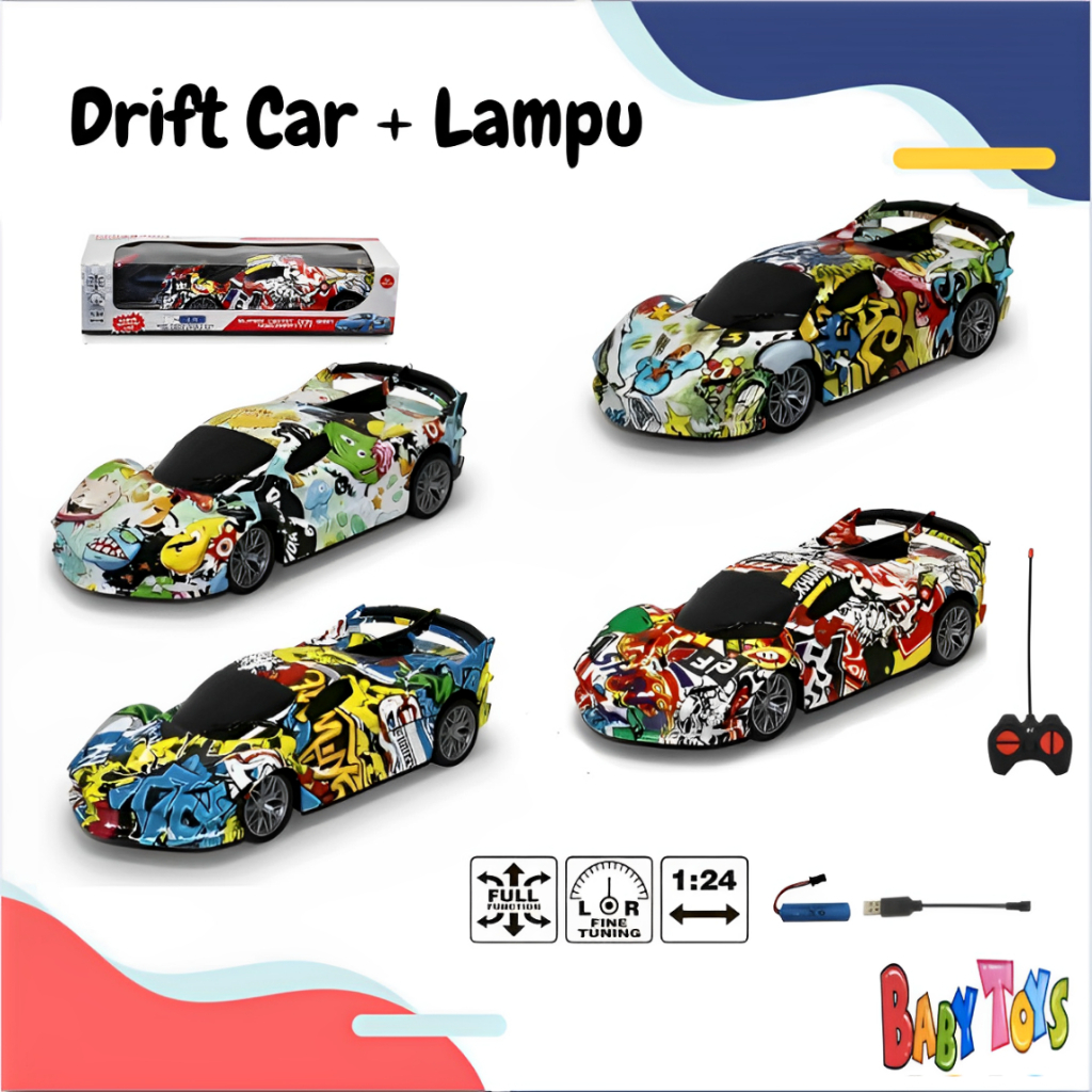 BabyToys Mainan Mobil Remote Control Charger Balap Anak Laki Laki Drift RC Murah Lampu Depan