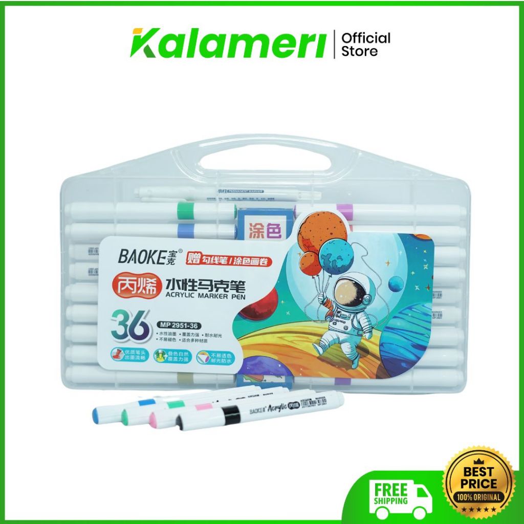 

KALAMERI - Baoke Acrylic Marker Pen 36C (Blue Pack) - Pewarna Akrilik 36 Warna