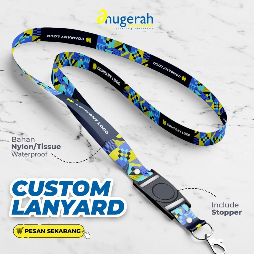 

Cetak Lanyard / Tali Id Card / Gantungan Id Card / Tali Nametag Bahan Tissue Print Full Color Custom