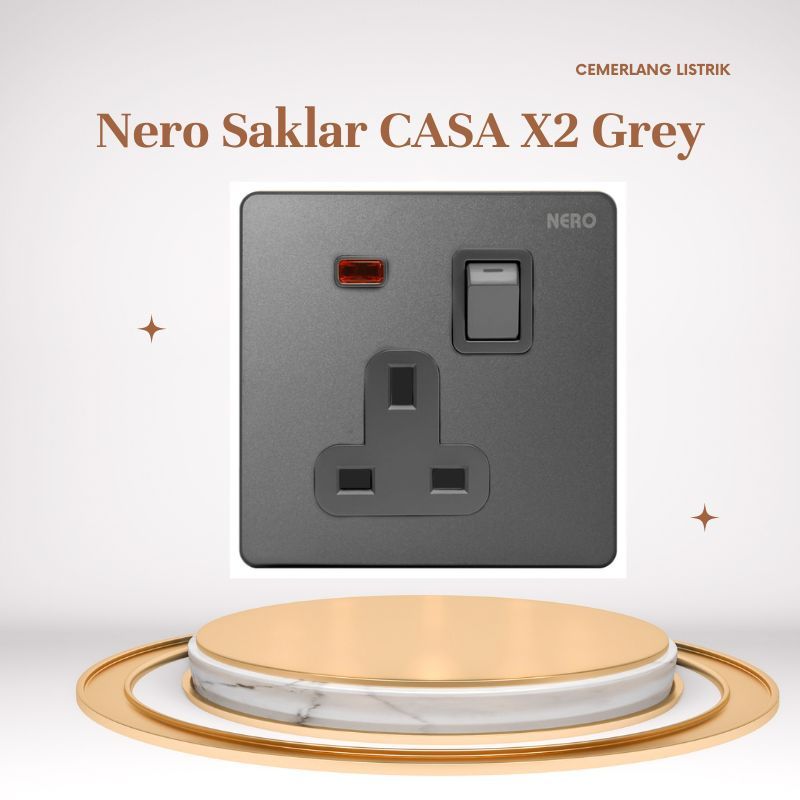 NERO Stopkontak AC Casa X2 Grey X21311VD - GR / Saklar AC Dengan On /Off