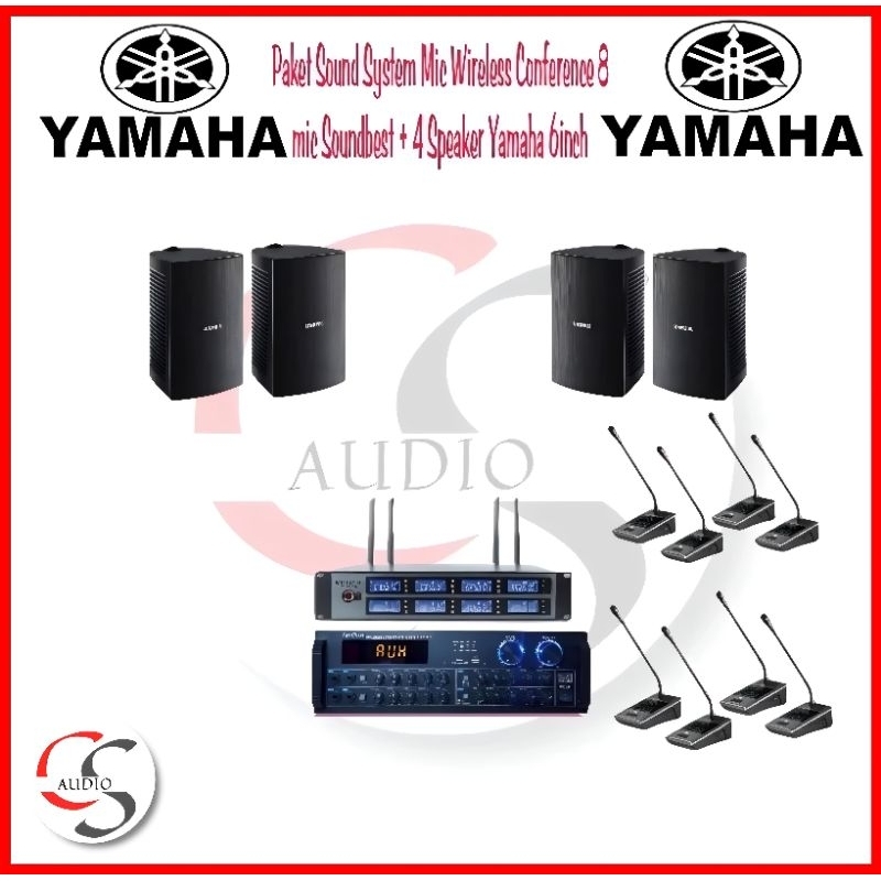 Paket Sound System Mic Wireless Conference 8 Mic Speaker Yamaha 6inch 4titik