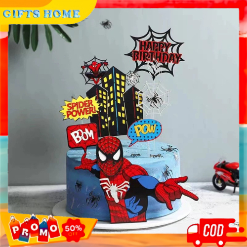 7 Pcs Cake Topper Dekorasi Hiasan Kue Ulang Tahun Tema Superhero Karakter Spiderman