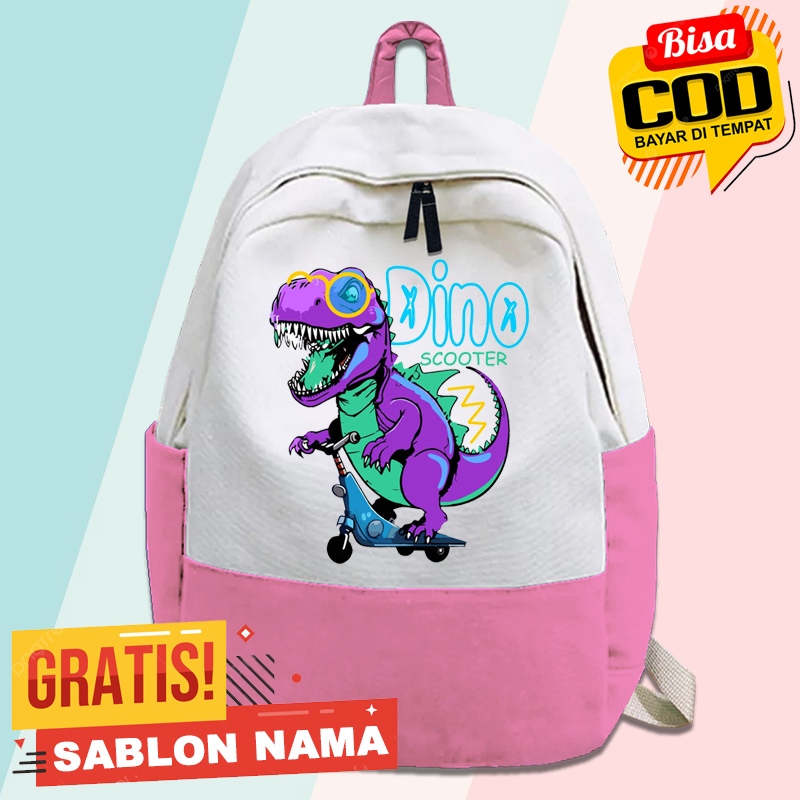 Tas Ransel Anak Dino Scooter / Tas Gendong Anak Sekolah TK SD Ngaji Laki Laki & Perempuan Custom Nam