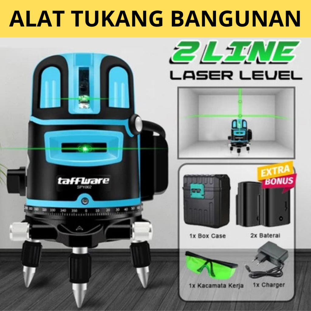 RAJA TAFFWARE Laser siku waterpass digital alat tukang bangunan 2 Line akurat Self Leveling Green .