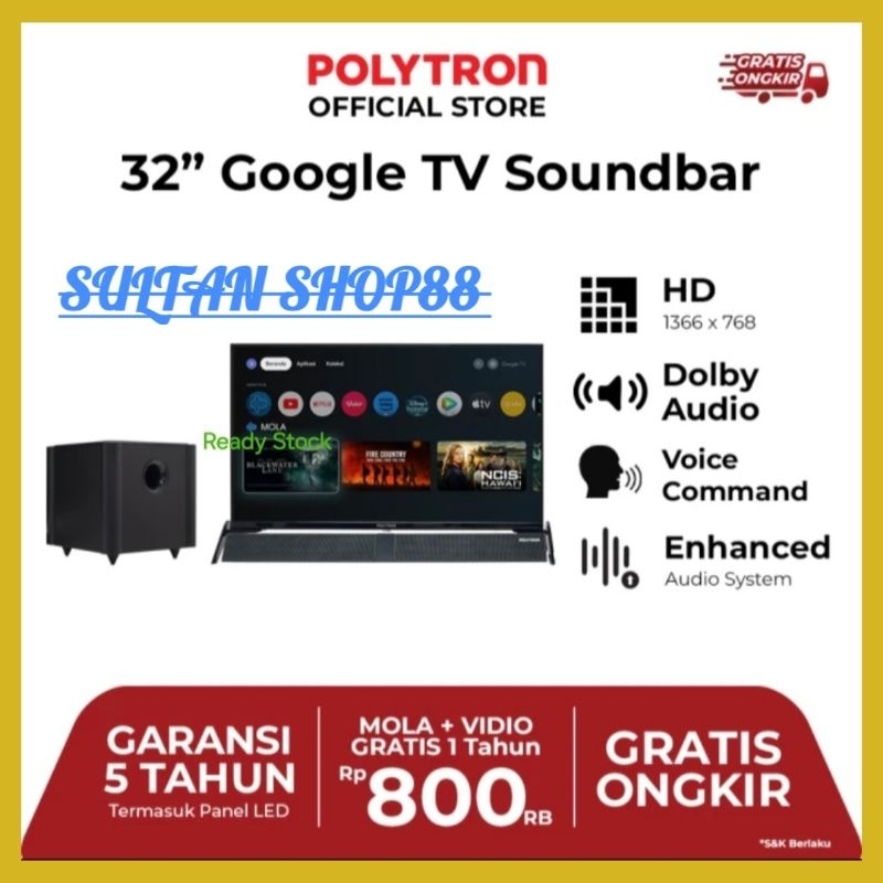 POLYTRON GOOGLE PLD32BG9058 TV 32 INCH CINEMAX SOUNDBAR I POLYTRON CINEMAX SOUNDBAR GOOGLE TV PLD32B