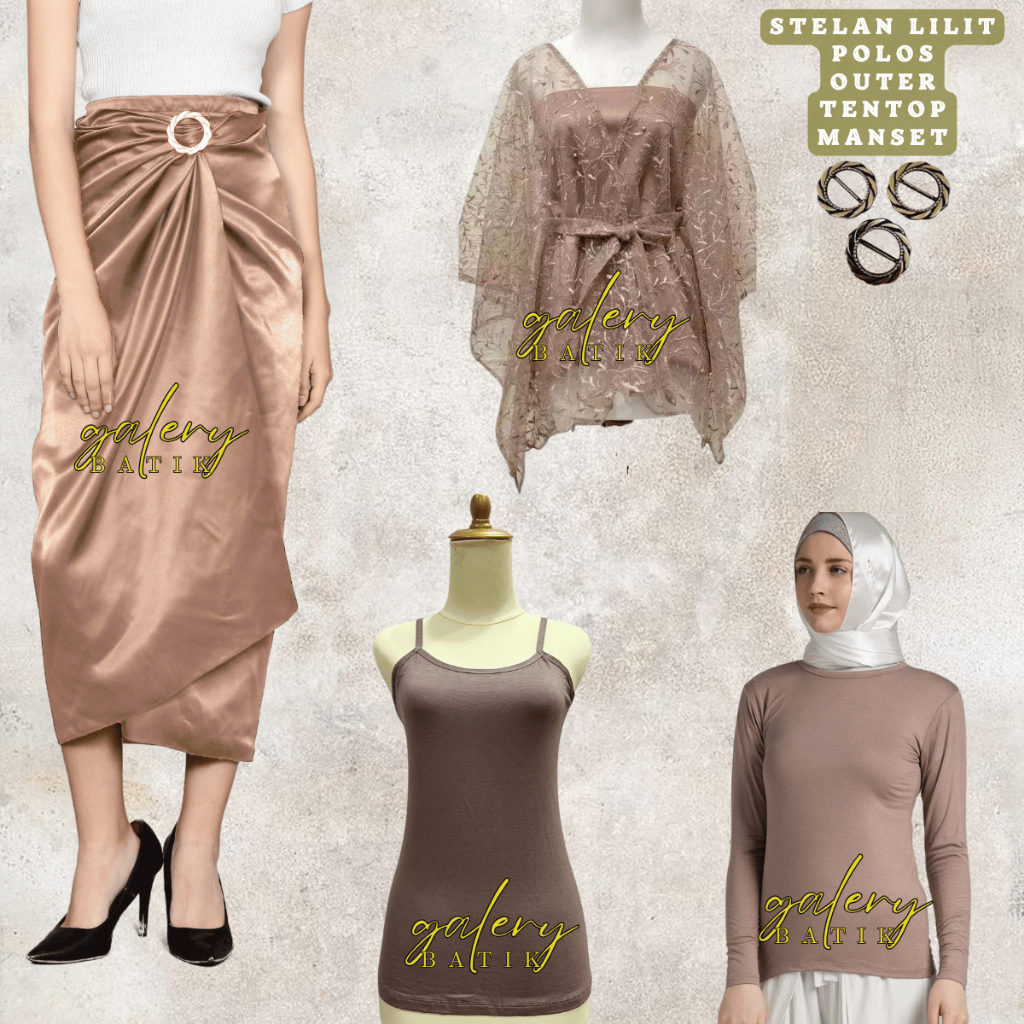 Set Kebaya Wisuda Modern Set Lamaran Bridesmaid Kekinian Stelan Rok lilit Polos Warna Milo dan Outer