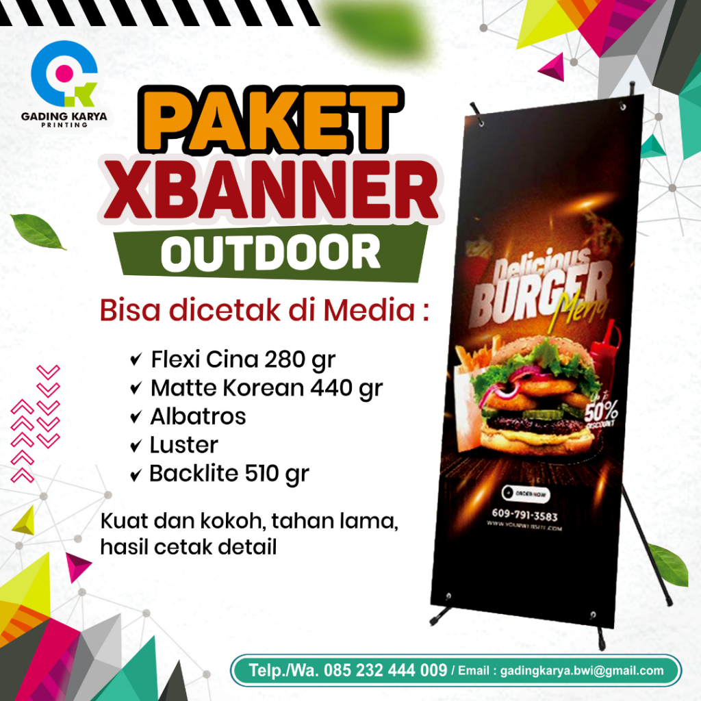 (PAKET) X-BANNER OUTDOOR 60x160 CM STANDING BANNER + TIANG MURAH