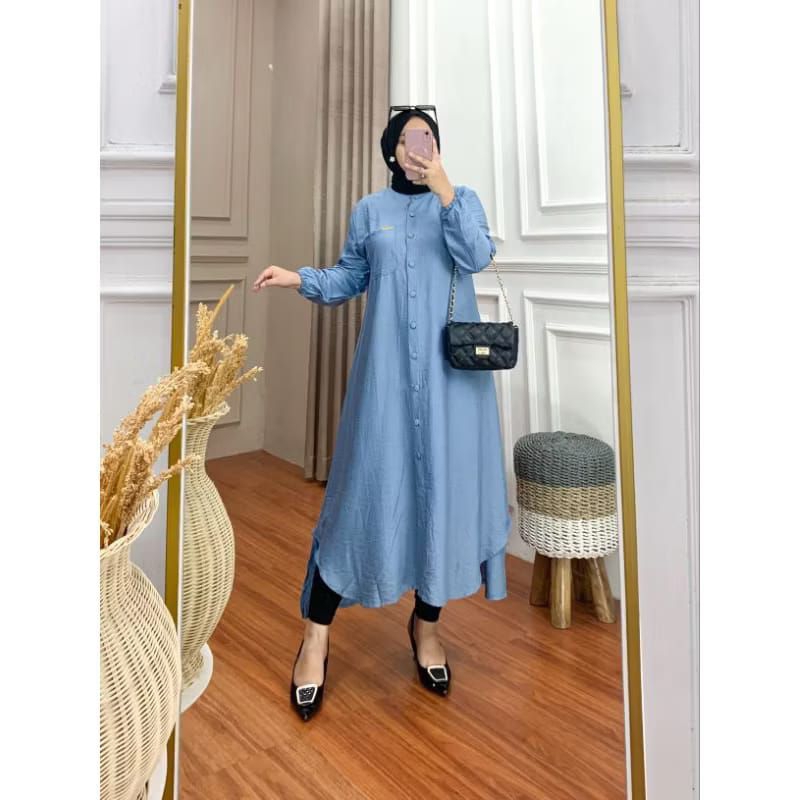 Carisa long tunik polo linen polos kancing tunik jumbo