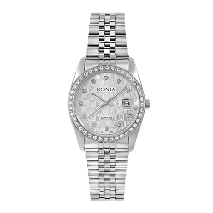 Jam Tangan Wanita Bonia Noble White Monogram Dial Stainless Steel Analog B10550-3316S Original