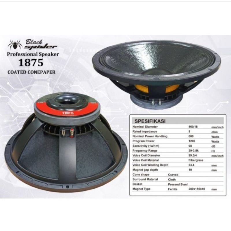 SPEAKER WOOFER KOMPONEN 18 INCH BLACK SPIDER 1875 ORIGINAL