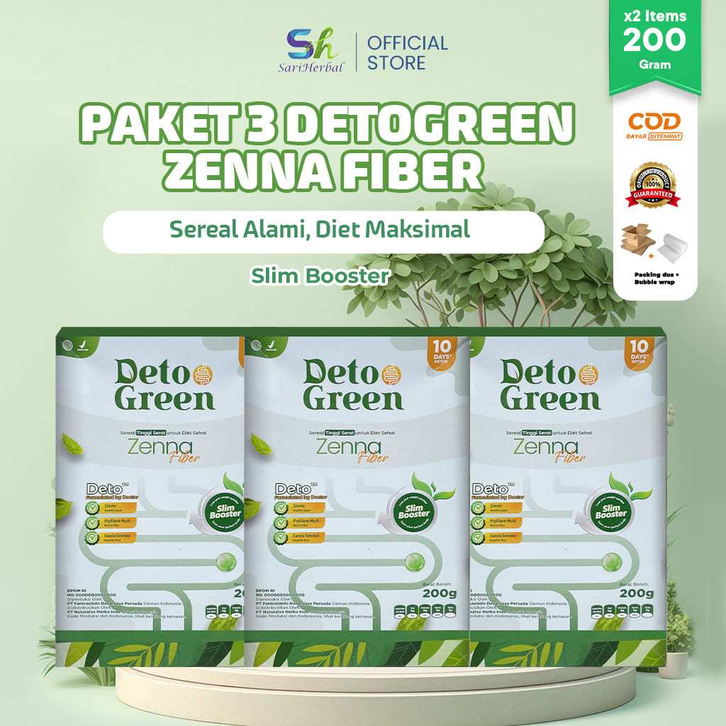 

Detogreen Zenna Paket 3 Slim Booster Sereal Diet Sehat Turun Berat Badan 200 Gram