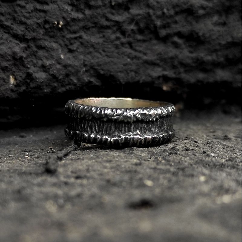 Meteorite Stone Ring Hanmade White Brass