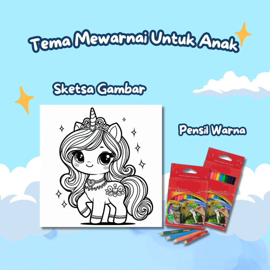 

Kertas Gambar Mewarnai Untuk Anak TK & Paud Tema : Unicorn Isi 20 Lembar Mewarnai