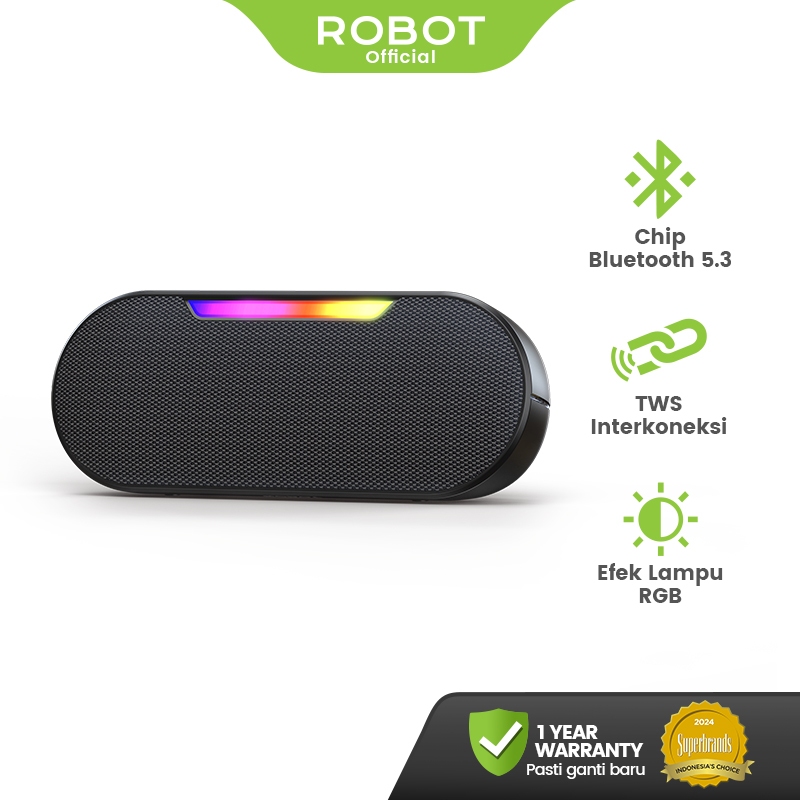 ROBOT Speaker Bluetooth 5.3 Super Bass Portabel 5W dengan Efek Lampu RGB Speaker Stereo TWS Interkon