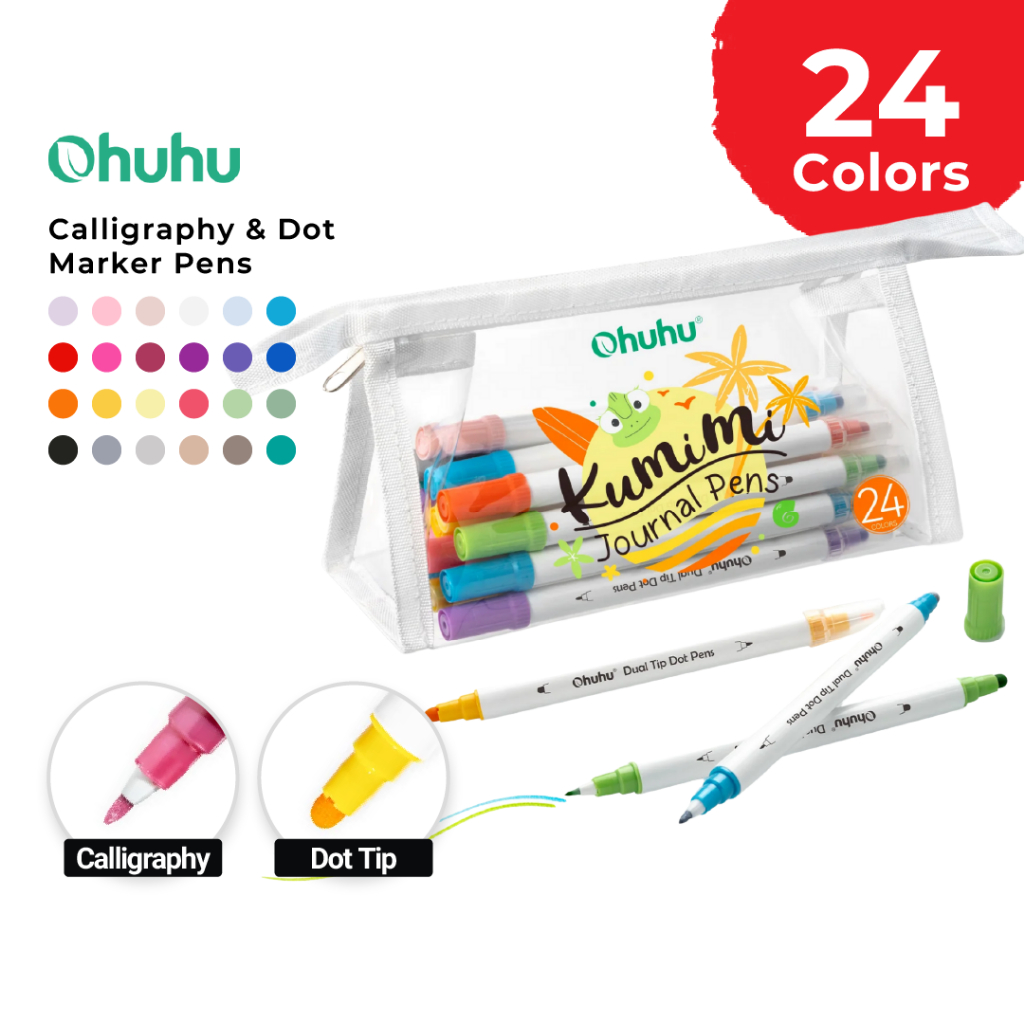

Ohuhu Dual Tip Brush & Dot Water Based Marker Pens 24 Colors