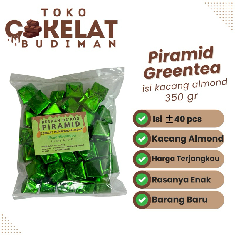 

Cokelat Piramid mini Almond Greentea/matcha 350gr