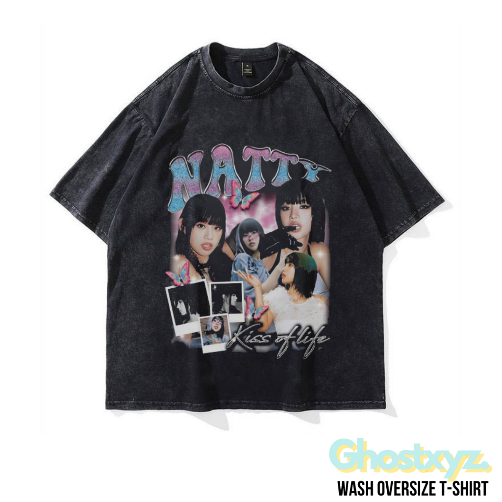 Ghostxyz T-Shirt Kiss Of Life Natty Wash Oversize Vintage Tee Baju Kaos