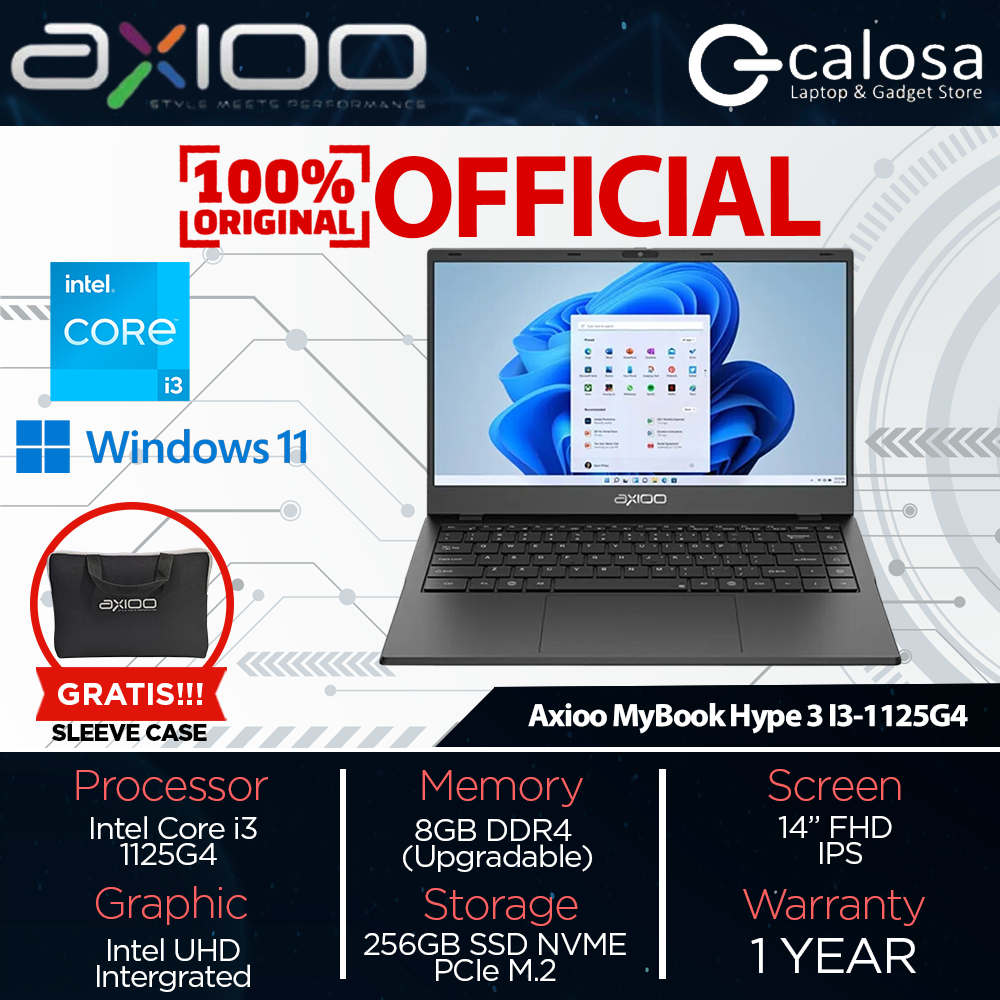 Laptop Axioo MyBook Hype 3 G11 Gen 11 Intel Core i3-1125G4 RAM 8GB / 16GB SSD 256GB / 512GB  14inch 