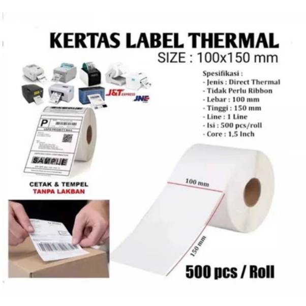 

Label kertas resi stiker thermal 100x150 500pcs per roll