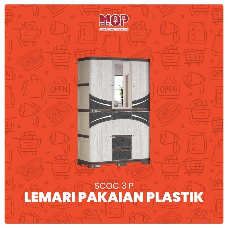 LEMARI PAKAIAN OLYMPLAST SCOC 3 PINTU,LEMARI PAKAIAN RAK DAN GANTUNG PROMO