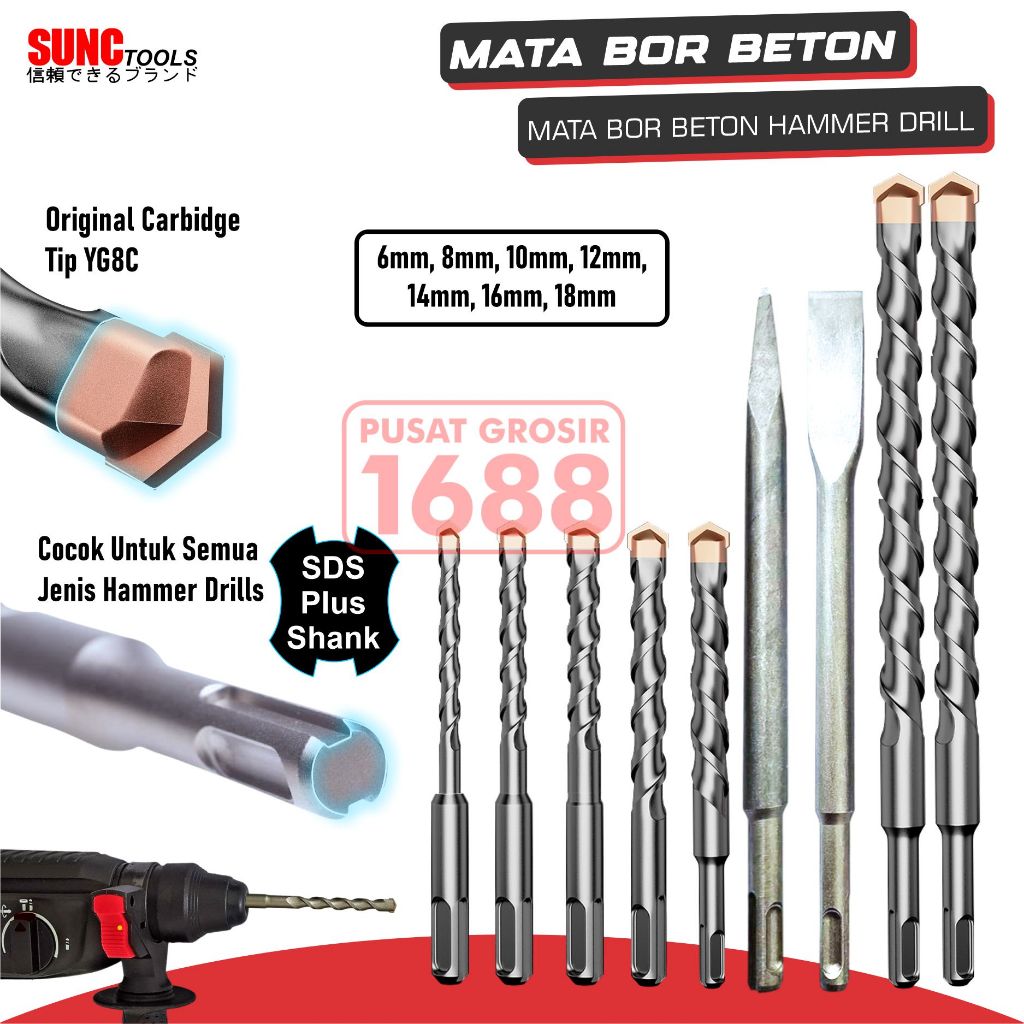 Mata Bor Beton Hammer Drill SDS Mata Bobok Bor Beton Tembok