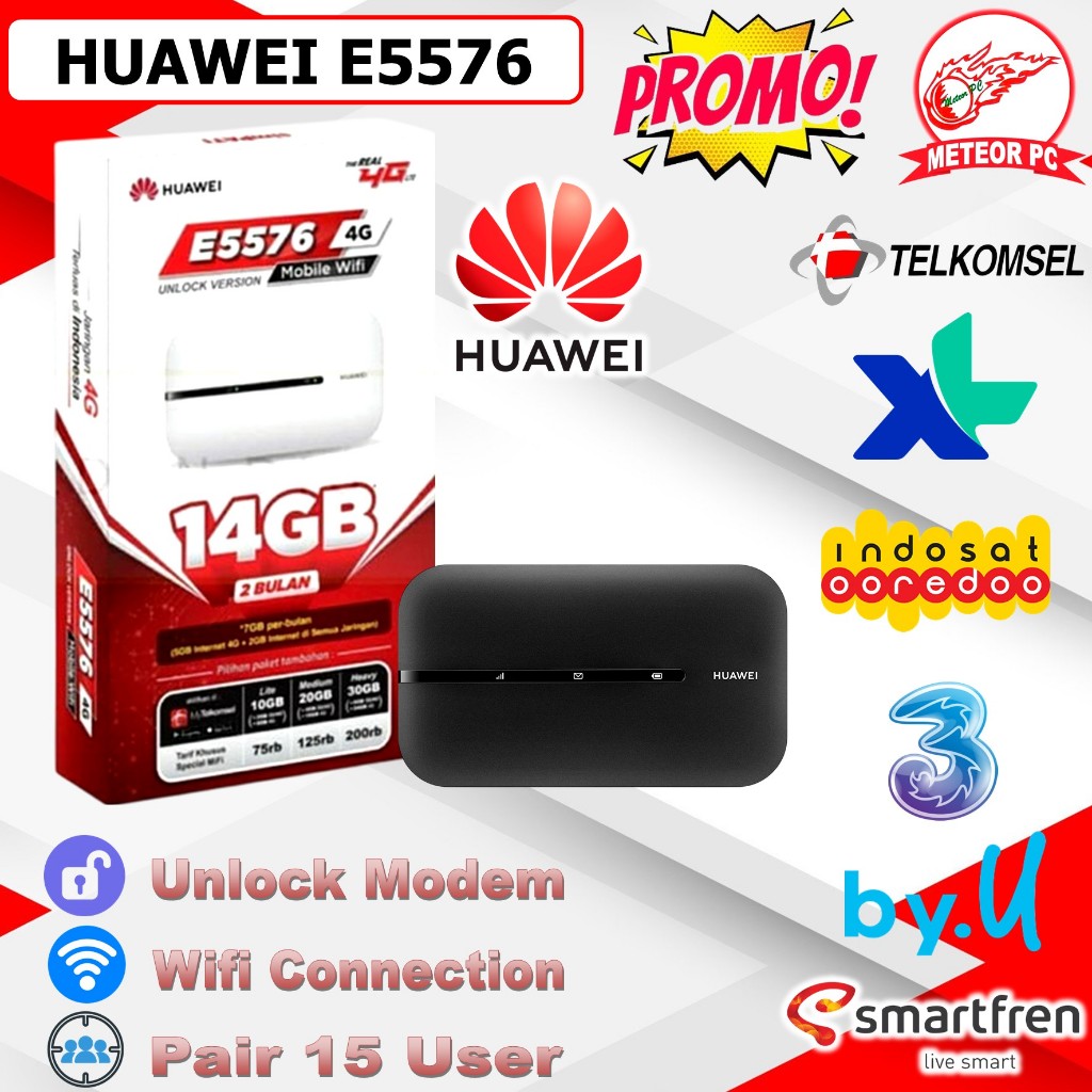 WIFI MODEM MIFI HUAWEI E5576 4G LTE E5576 Unlock All Operator HUAWEI E5576 WARNA HITAM