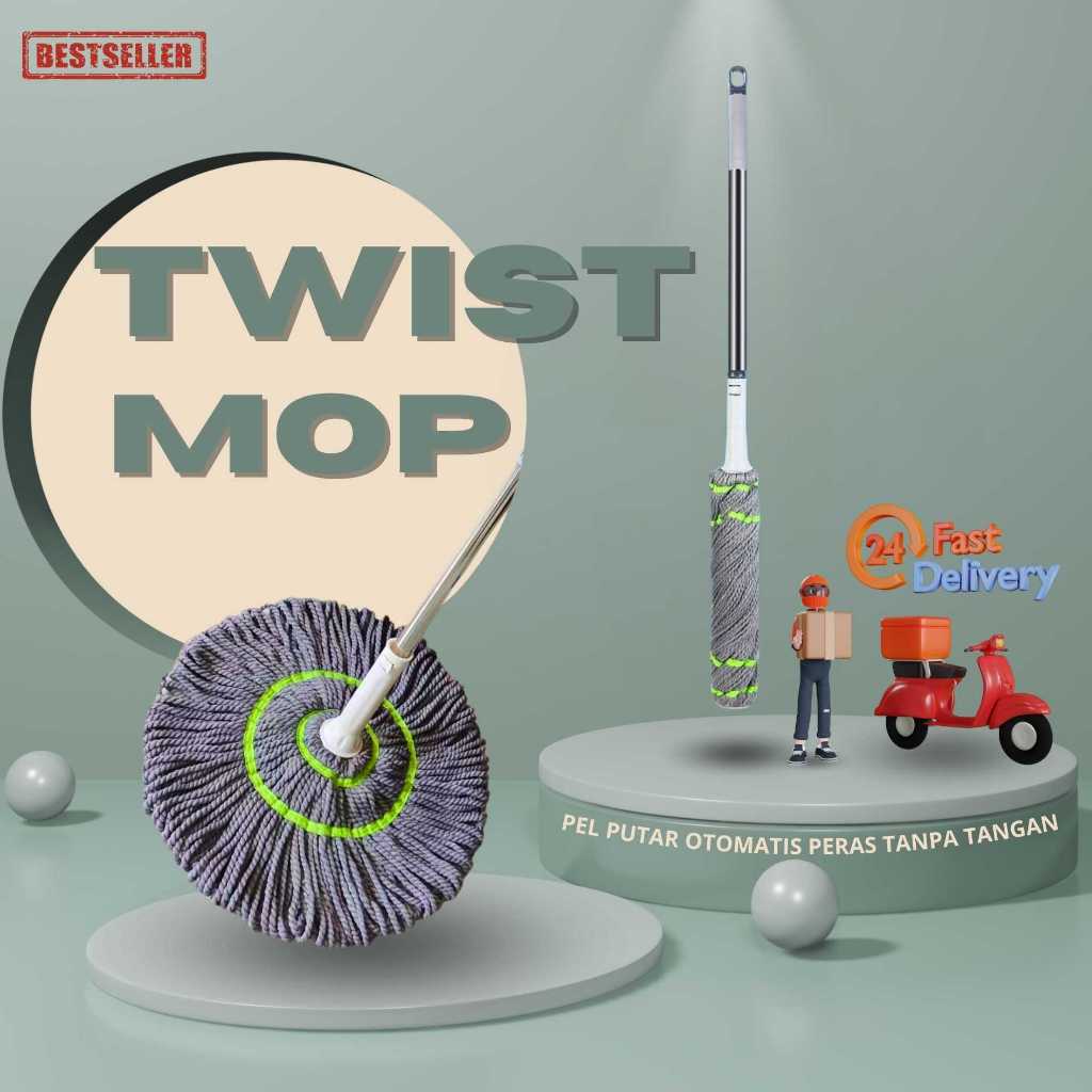 Ultra Praktis Twist Mop 1set alat kain lap pel lantai peras yang praktis untuk membersihkan lantai
