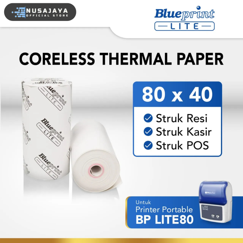 

Kertas Thermal Struk kasir POS & Resi BLUEPRINT Lite 80x40 mm