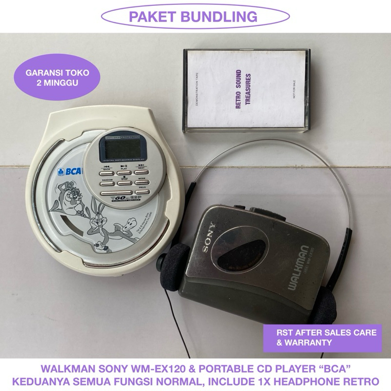BUNDLE | SONY WALKMAN WM-EX120 & PORTABLE CD PLAYER / DISCMAN “BCA” | INCLUDE HEADPHONE RETRO
