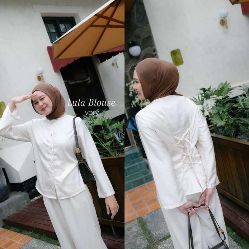 Lula Blouse | Blouse Silk Wanita | Blouse Silk Tali Belakang | Blouse Basic Korea
