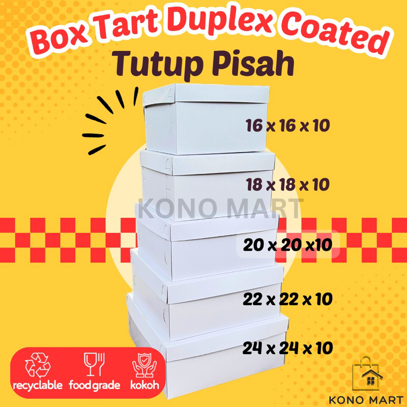 Box Tart Duplex Coated Tutup Pisah 400 gsm / Dus Putih Ivory Duplex Kue Tart Catering Tanpa Laminasi